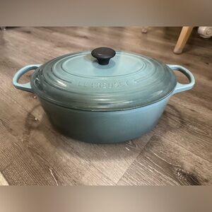 Le Creuset 35 Teal Oval Dutch Oven with Black Knob made France color ocean